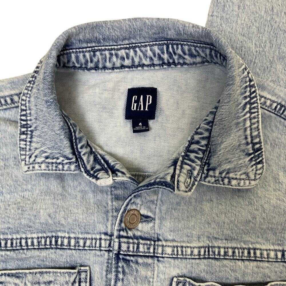 GAP Sz 4 Long Sleeve Belted Denim Jumpsuit Light Wash Indigo 90s Retro Utility - Picture 7 of 16